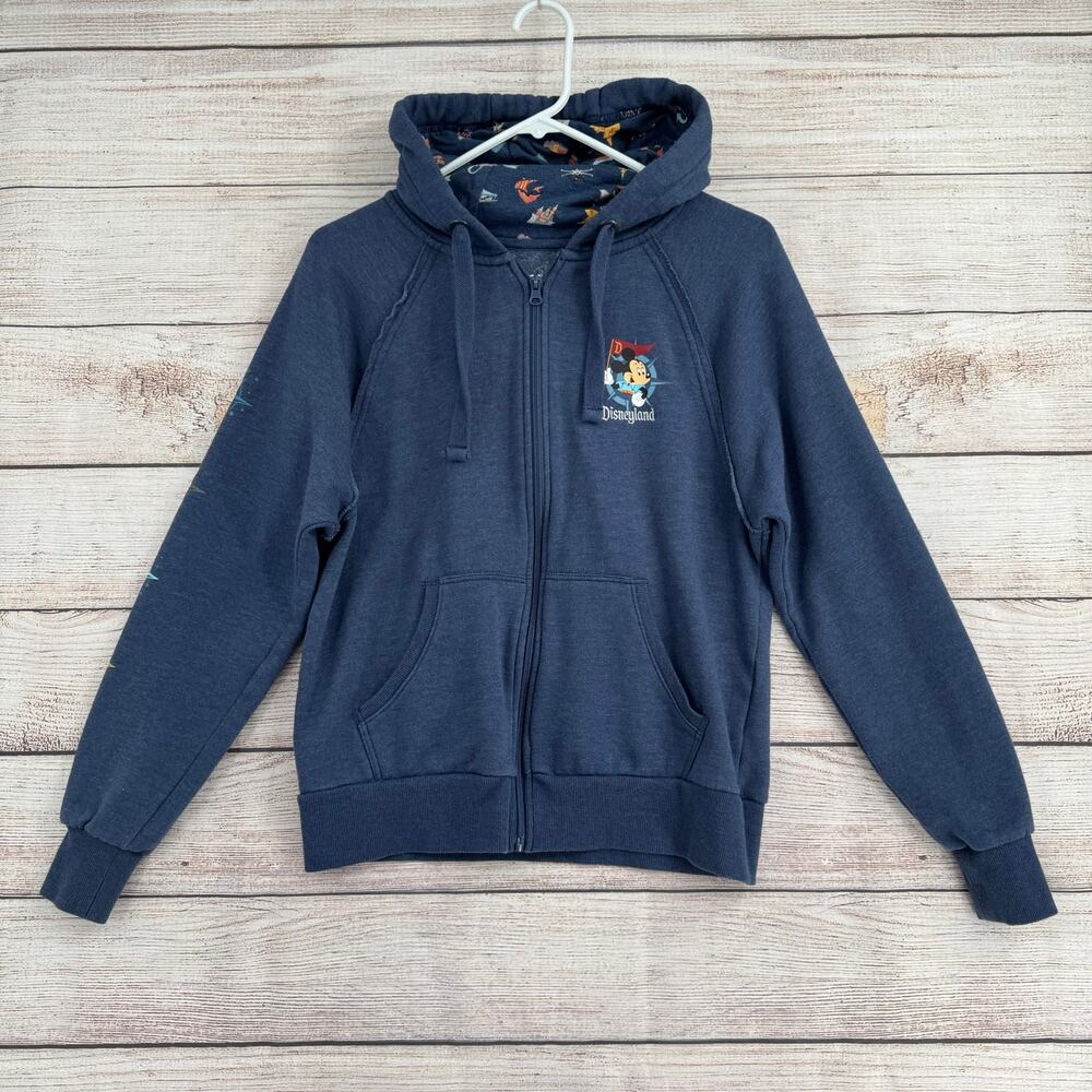 Disney Parks Map Legend Logo Full Zip Hoodie Sweatshirt Womens Medium Blue